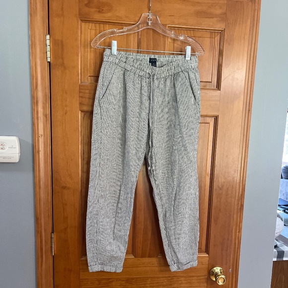 J crew factory linen drawstring ankle pants black and white striped - Picture 1 of 7
